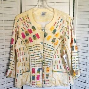 Parsley & Sage new woman button down jacket top with multicolor apliques size L